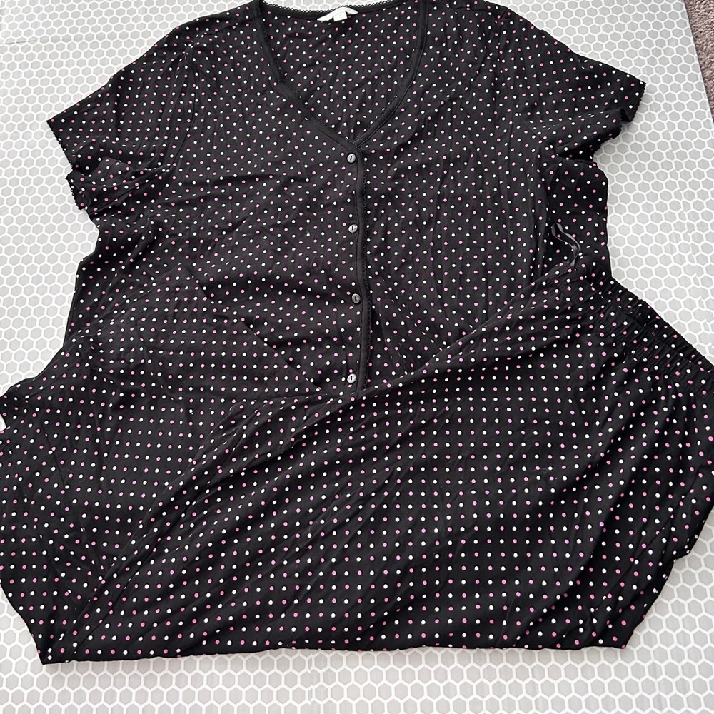 NWT Charter Club Black Button Down Shirt with Pink Polka Dots Pajama Set Size 3X